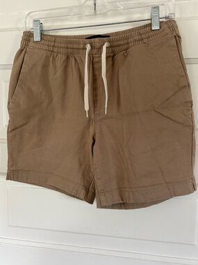 PacSun Men's Drawstring Hybrid Shorts in Tan with White Ties, Pockets. Small